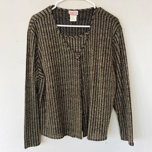 Vintage 70s  Black and Gold Metallic Striped Tank and Cardigan Sweater Set